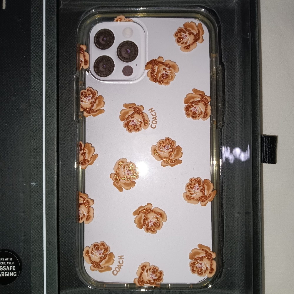 NIB-Coach iPhone 12/12 Pro Case-Pink Sparkly Floral Pattern - Picture 3 of 5